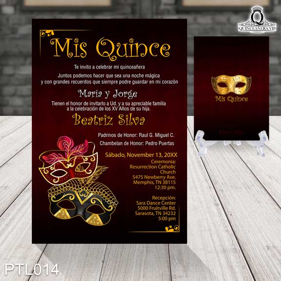 Invitaciones de Quinceañera de Mascaras Antifaz PTL014 - PTL014