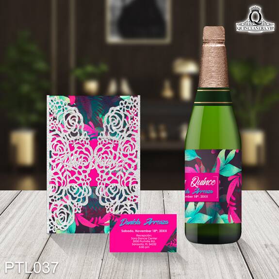 Invitaciones de Quinceañera Tropical y Hojas de Palma PTL037 - PTL037