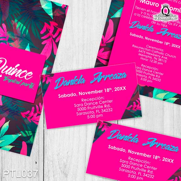 Invitaciones de Quinceañera Tropical y Hojas de Palma PTL037 - PTL037