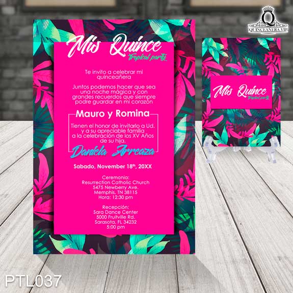 Invitaciones de Quinceañera Tropical y Hojas de Palma PTL037 - PTL037