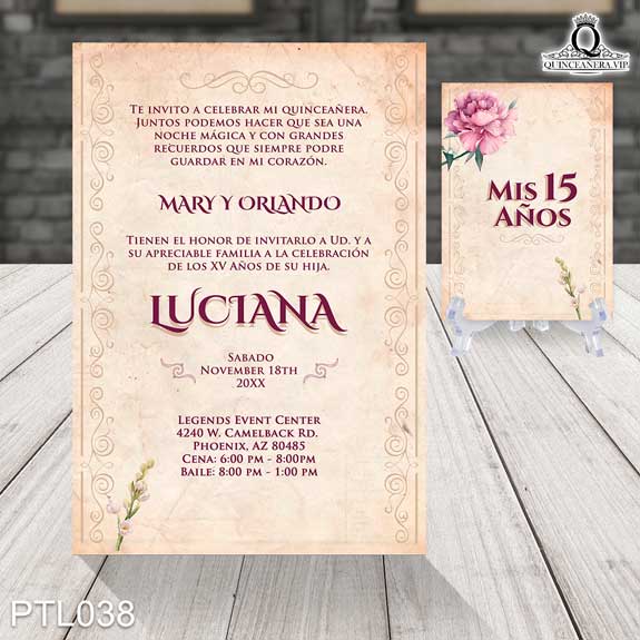 Invitaciones de Quinceañera de Vintage Papel viejo PTL038 - PTL038
