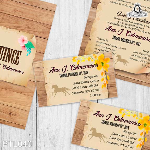 Invitaciones de Quinceañera de Vaqueras madera vieja PTL040 - PTL040