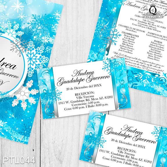 Invitaciones de Quinceañera de Invierno Copos de nieve  PTL044 - PTL044