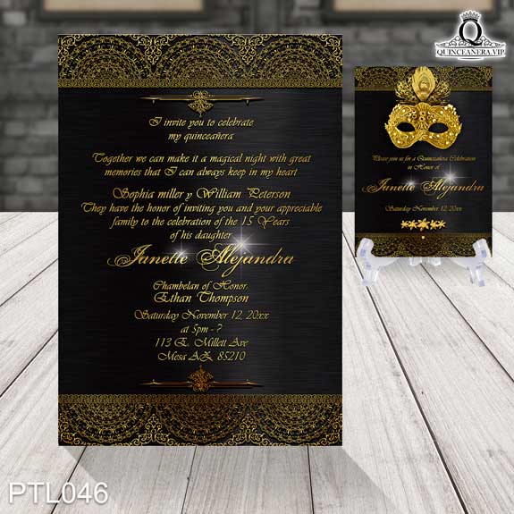 Invitaciones de Quinceañera de Antifaz Plumas PTL046 - PTL046