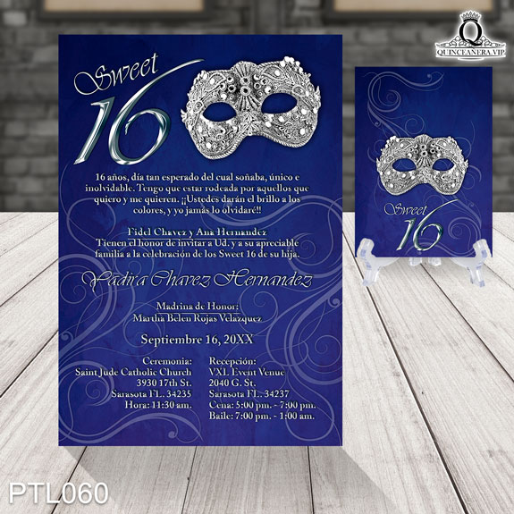 Invitaciones de Quinceañera de Antifaz Garigoles PTL060 - PTL060