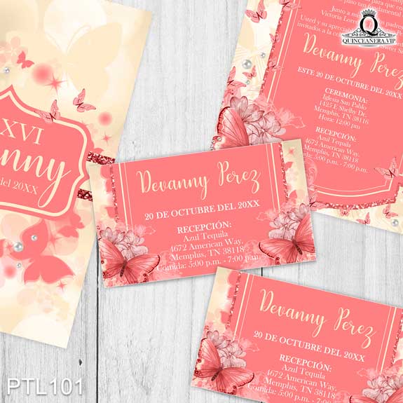 Invitaciones de Quinceañera de Mariposas Perlas PTL101 - PTL101