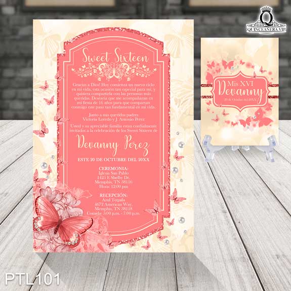 Invitaciones de Quinceañera de Mariposas Perlas PTL101 - PTL101