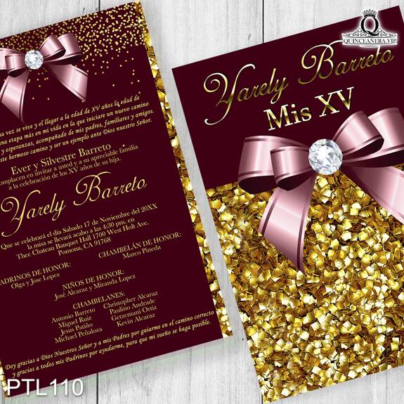 Invitaciones de Quinceañera de Glamurosa lazos PTL110 - PTL110