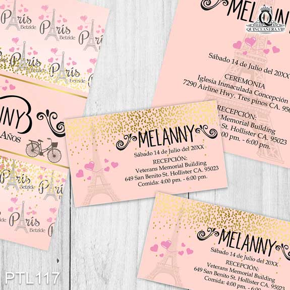 Invitaciones de Quinceañera de Torre Paris Corazones PTL117 - PTL117