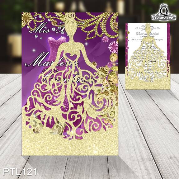 Invitaciones de Quinceañera de Realeza vestido PTL121 - PTL121