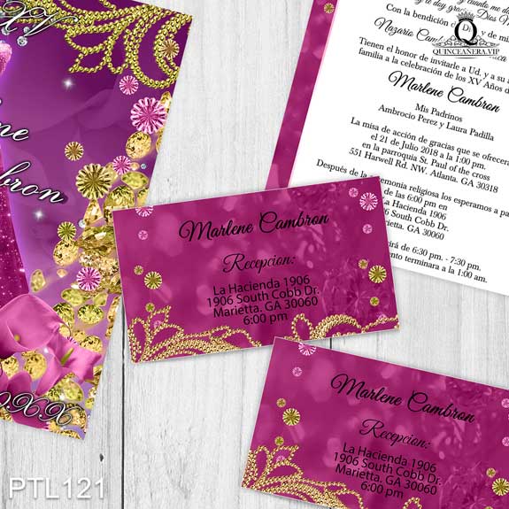 Invitaciones de Quinceañera de Realeza vestido PTL121 - PTL121