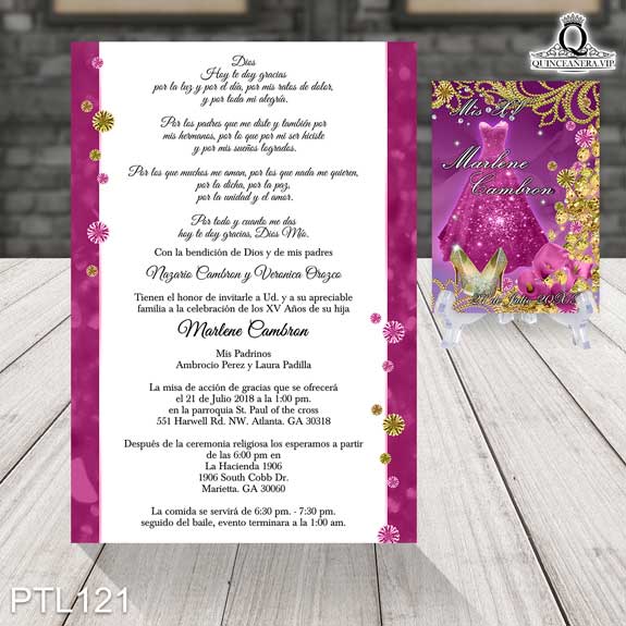 Invitaciones de Quinceañera de Realeza vestido PTL121 - PTL121