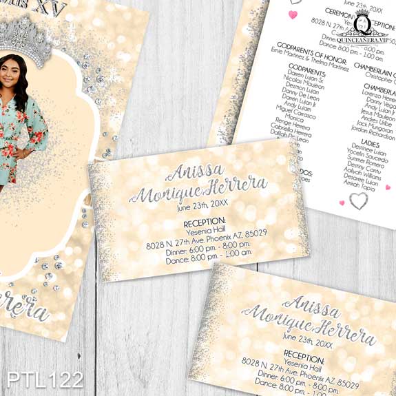 Invitaciones de Quinceañera de Diamantes Coronas PTL122 - PTL122