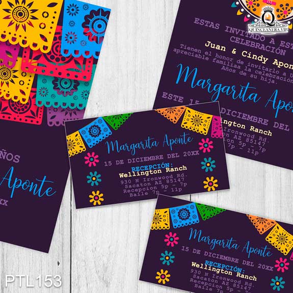 Invitaciones de Quinceañera de Papel Picado Mexicano PTL153 - PTL153