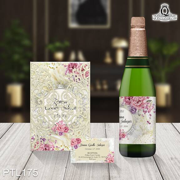 Invitaciones de Quinceañera de Flores Emblemas Brillos PTL175 - PTL175