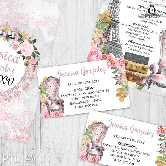 Invitaciones de Quinceañera de París Torre Eiffel PTL190 - PTL190