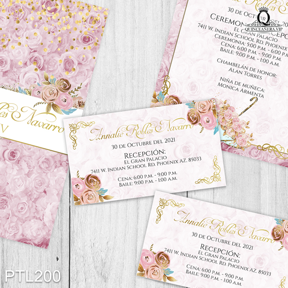Invitaciones de Quinceañera Cama de Rosas Paraguas PTL200 - PTL200